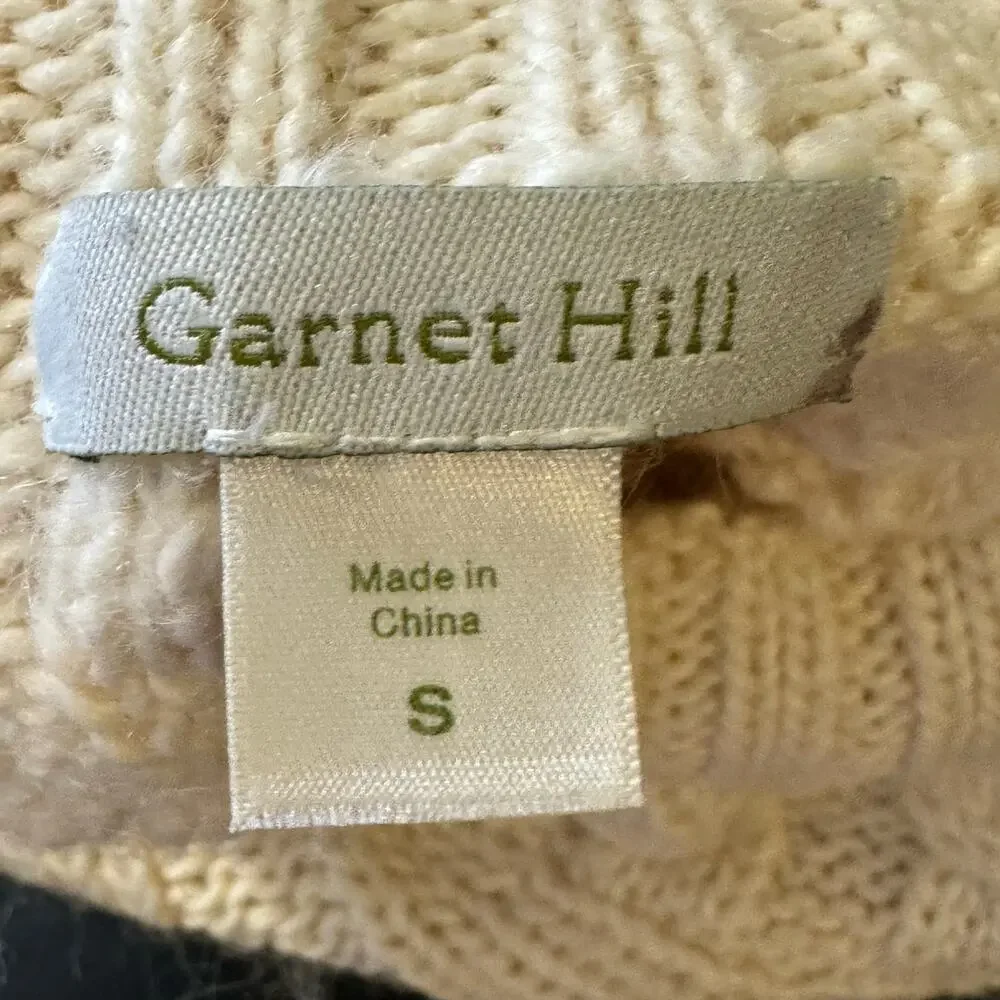 Garnet Hill Alpaca Blend Cream Mock Neck Cable Knit Pullover Sweater